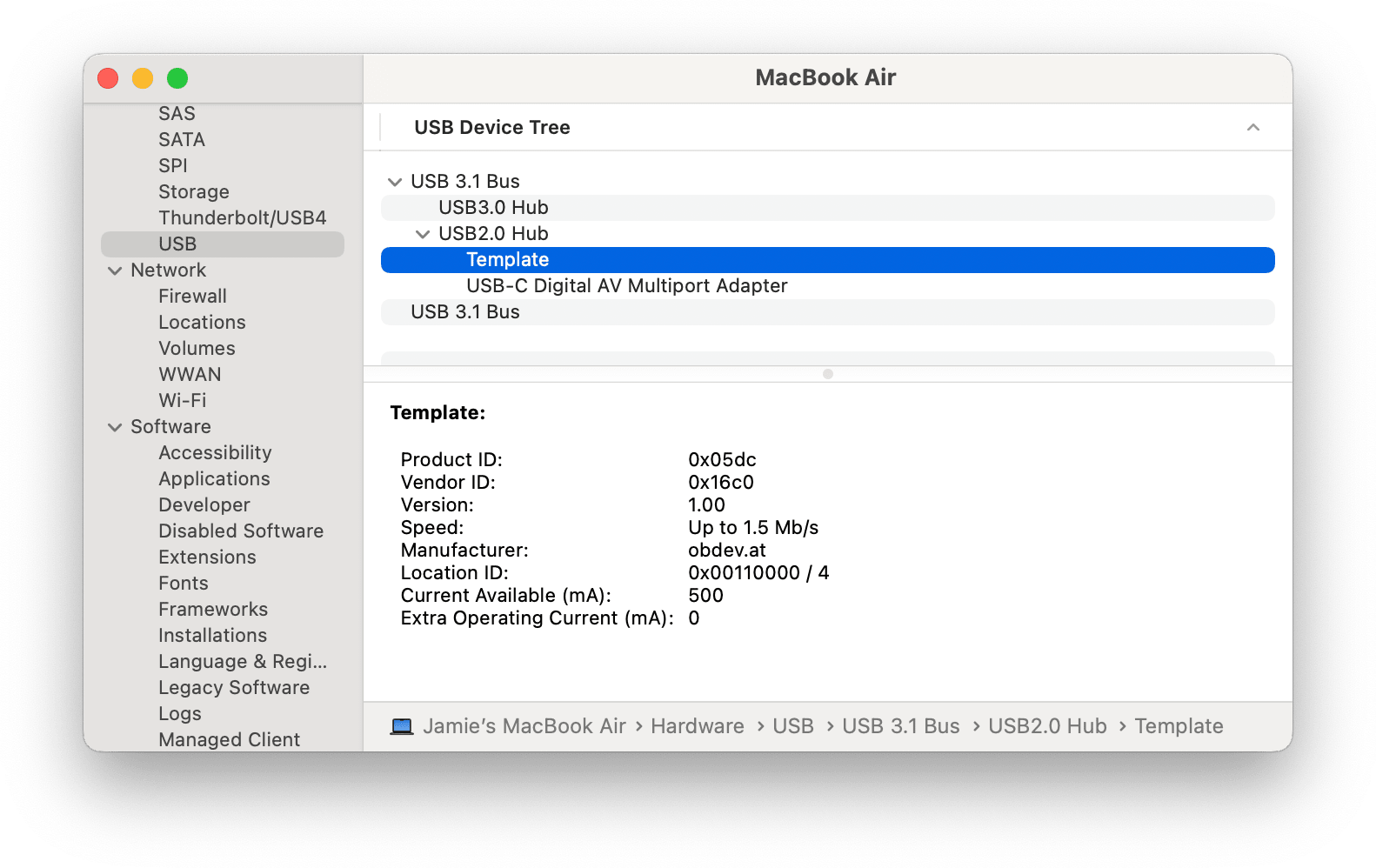 A screenshot of the macOS System Information app as described in the text.